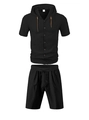 Ensemble d'été en lin noir pour homme avec chemise à capuche et short à cordon marron - S / Noir
