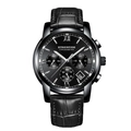 Elegant men's watch featuring black crocodile leather strap and multi-functional dial - Black Leather Strap Black Case Black Dial