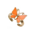 Minimalist golden open ring featuring an orange enamel butterfly charm design - Orange