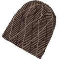 Winter thermal knit beanie featuring brown spiderweb jacquard and fleece lining - Coffee