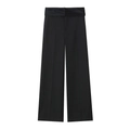 Pantalón de vestir negro de cintura alta y pierna ancha con detalle de cintura plisada - XS / Pants