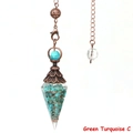 Kegel-Pendelanhänger mit grünen Türkissteinen und einer spiralförmigen Kupferspule - Grüne Türkis Antik-Bronze