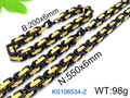 Black and gold dual-tone 304 stainless steel Byzantine chain jewelry set with specs - 6mm / 16cm / Black & Gold