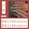 Unghie finte a mandorla con fiori 3D, glitter dorati e kit nail art rosa da 24 pezzi - Intaglio in cristallo Z1263 (Stile colla)