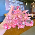 Porte-clés pailleté Lotso l'ours fraise rose avec liquide mobile en formes de flacons - Style Fermoir Mousqueton / Style d'ours rose en métal (Mélange aléatoire)