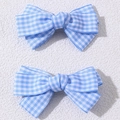 Par de pinzas para el cabello con lazo a cuadros azules y blancos para mujeres - 2Pcs/Set / Cuadros Azules