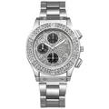 Luxury silver quartz watch with full diamond bezel and stainless steel link bracelet - Silver Style 1