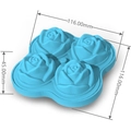 Blue food-grade silicone mold with 4-hole rose shapes, size 116x116x45mm dimensions - Small 4-Cavity Rose - Black