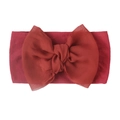 Detail of burgundy baby turban headband with large chiffon double layer bow design - Burgundy