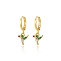 Golden hummingbird hoop earrings with vibrant red green and clear zircon stones - Hummingbird Style (Style 28)
