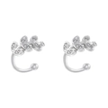 Detail view of silver leaf-shaped ear cuffs with zircon inlays and non-pierced design - VE1470 Leaf Style / White Gold