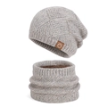 Set berretto e scaldacollo in maglia grigio chiaro con fodera in pile per l'inverno - Beige Misto Set 2 Pezzi (6124)