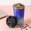 Gradient blue and green smart coffee mug with LED temperature display and coffee beans - Smart Lid Gradient Blue