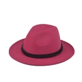 Detail of rose red wide brim fedora hat featuring a bold black chain band decoration - Beige with White Chain