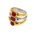 Three-layer stacked zircon rings in gold and silver finish with red oval gemstones - Two-tone Gold Silver Red Zircon