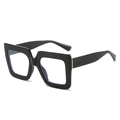 Classic oversized square blue light blocking glasses with black frames and gold accents - Glossy Black Frame