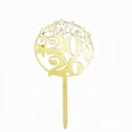 Golden acrylic cake topper featuring hello 2026 text and star pattern for party decor - Hello 2026 Gold