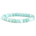 Detail view of 6mm light green natural stone beaded bracelet with elastic cord on white background - Amazonite-2