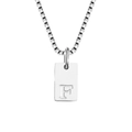 Silver square pendant necklace with engraved letter F and stainless steel box chain - Letter F / Silver