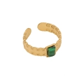 Adjustable golden stainless steel ring with rectangular green malachite stone inlay - Rectangular Malachite Embossed Texture (5#)