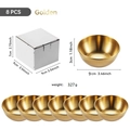 Set of 8 golden stainless steel sauce dishes in professional white packaging box - Gold Large 8PCS