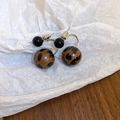 Detail shot of leopard print ball earrings with resin spheres and silver needle pins - 7# Silver Pin-Black-Brown-Leopard Ball