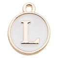 Golden round enamel charm with letter L for DIY jewelry making and bracelets - Letter L / 1 Piece (12x14mm) / White