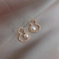 Elegant gold Wu Lou pearl stud earrings with sparkling cubic zirconia pavé detailing - 31# Wu Lou Pearl Studs