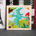 Blue-green cartoon pterosaur wooden 16-piece jigsaw puzzle with wooden base tray for kids - Pterosaur