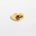 Adjustable gold ring featuring a pink star-shaped zircon stone with polished finish - Star Gold