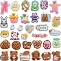 Colorful DIY cartoon embroidery patch set with bear, duck and heart shapes on white background - Cartoon Embroidery Patch Combination