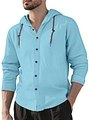 Herren Kapuzenhemd aus hellblauem Baumwollstoff mit langen Ärmeln und Holzknöpfen - S / Himmelblau