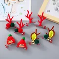 8-teiliges Weihnachts-Haarspangen-Set mit roten Rentiergeweihen und Plüschkugeln - Kombi #3 (4 Paar Set)