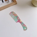 Fashionable marble pattern acetate wide-tooth comb with an ergonomic long handle - Acetate 18.5cm / Floral Green