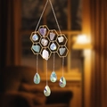 Golden honeycomb suncatcher with colorful amethyst crystals and hanging prism - Honeycomb Multi-Color Crystal