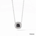 Silver titanium steel necklace with square black gemstone pendant and halo zircons - Silver Square Black Gemstone Style (PDD434)