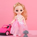 Princess doll with blonde hair in a pink lace dress with a toy car and puppy - Beiya Girl