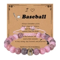 Bracciale baseball in pietra zebra rosa con carta sport e perle da 8 mm - Bracciale da Baseball-2