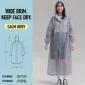 Reusable thick EVA hooded raincoat in quiet gray with detailed sizing specifications - Adult Quiet Gray Hat With Large Brim To Keep Face Dry
