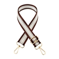 Adjustable woven strap for bags with brown white and silver stripes and gold metal hooks - Brown