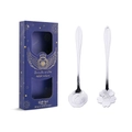 Stainless steel flower spoon gift set with rose and cherry blossom designs in blue box - Silver/Short Handle Flower Spoon 2PCS (Cherry + Rose) / Silver/Blue Box