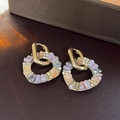 Elegant C-shaped gold hoop earrings with purple and pink crystals on leather - 47# Ear Buckle - Gold Round
