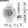 White digital sports watch for kids with waterproof, glow, and stopwatch features - White