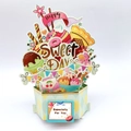 3D Pop-up Karte Dessert Thema mit Sechseck-Basis und Happy Sweet Day Motiv - Süße Köstlichkeit