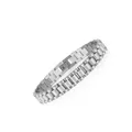 Detailed close-up of a wide silver stainless steel bracelet with watch-style links - 10mm Width / Steel