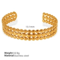 Bracelet jonc ouvert élégant en acier inoxydable doré à triple couche, largeur 13,1 mm - Réglable / Doré