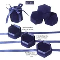 Dark blue hexagonal velvet jewelry box set with ribbons for rings and pendants - Pendant Box / Dark Blue