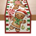 Christmas table runner with gingerbread man and candy cane patterns on red green stripes - Gingerbread and Candy Stripes
