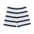 Dettaglio di pantaloncini a righe bianche e nere a vita alta con elastico in vita - XS / Pantaloncini a Righe Bianco e Navy