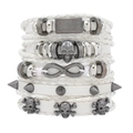 Set de 5 bracelets punk pour hommes avec crânes blancs et breloques infini tendance - Blanc